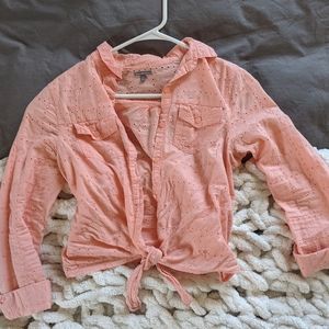 Charlotte Russe Peach button-up w tie at bottom